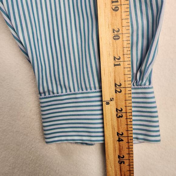 Kirkland Signature Men 18-35 Button Down Shirt Blue White Striped Long Sleeve - Picture 12 of 16